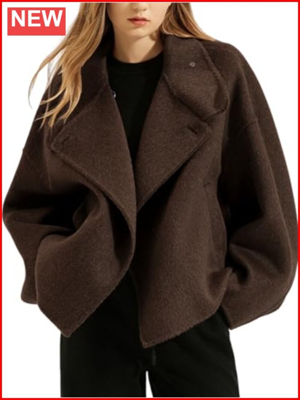 Women's Cropped Wool Blend Pea Coat Notch Lapel Short Trench Jacket